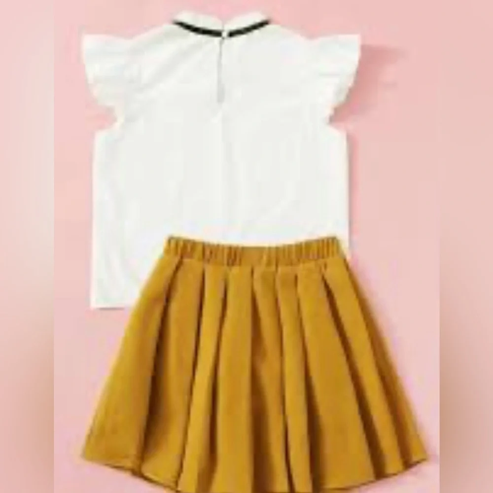 White Blouse and Mustard Skirt Set